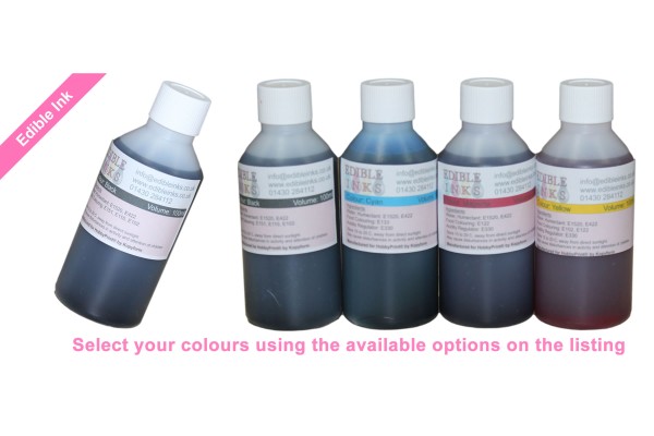 Edible ink in 100ml Bottles for Canon Printers, Select ink colours, HobbyPrint® Brand